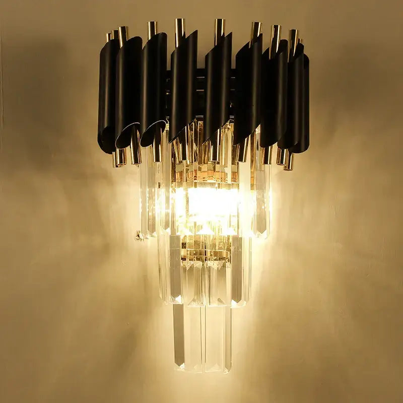 Modern black & gold crystal luxury wall lamp bedroom sconce