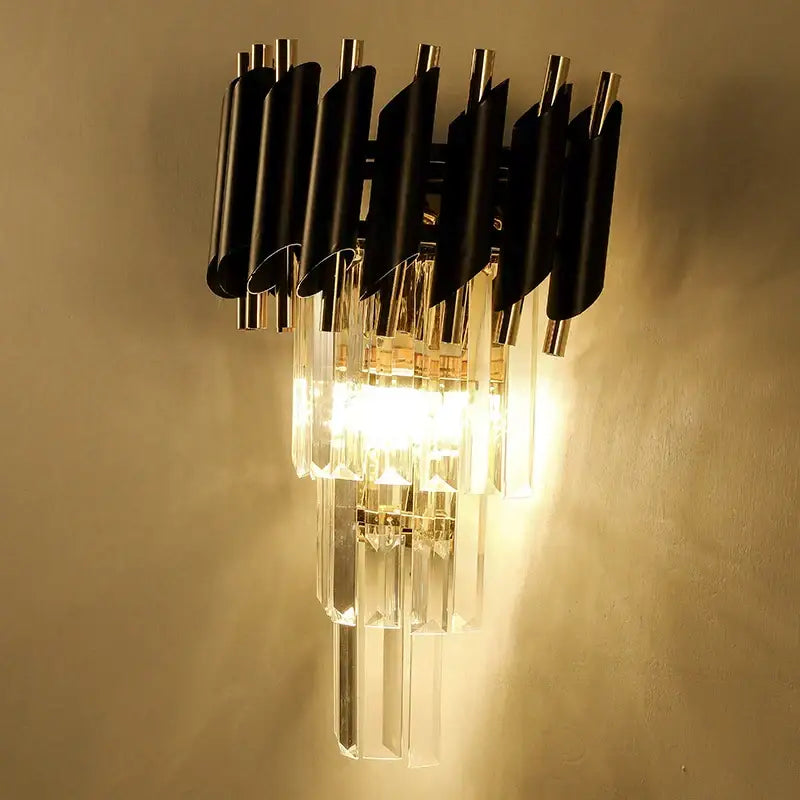 Modern black & gold crystal luxury wall lamp bedroom sconce