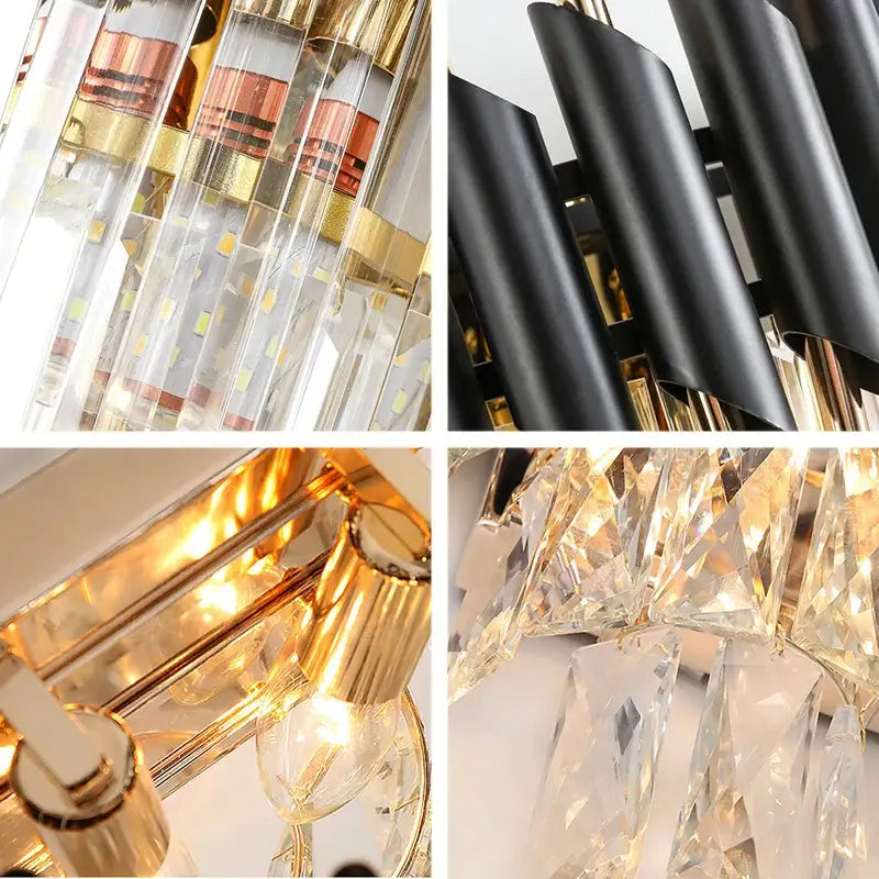 Modern black & gold crystal luxury wall lamp bedroom sconce