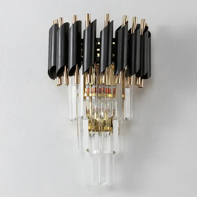 Modern black & gold crystal luxury wall lamp bedroom sconce