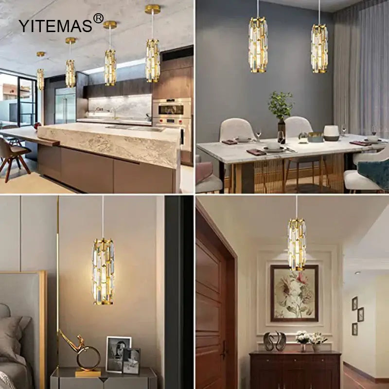 Modern black & gold crystal mini pendant chandelier – kitchen light