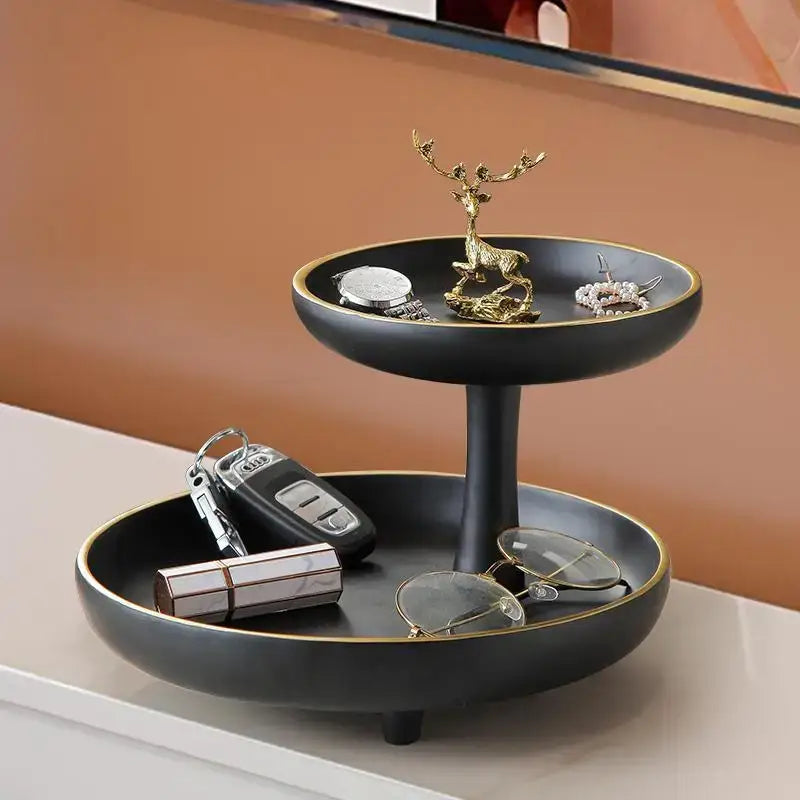 Modern black & gold double layer coffee table tray living room storage