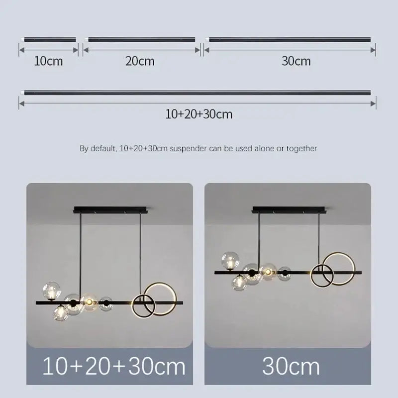 Modern black & gold glass ball led chandelier for dining room