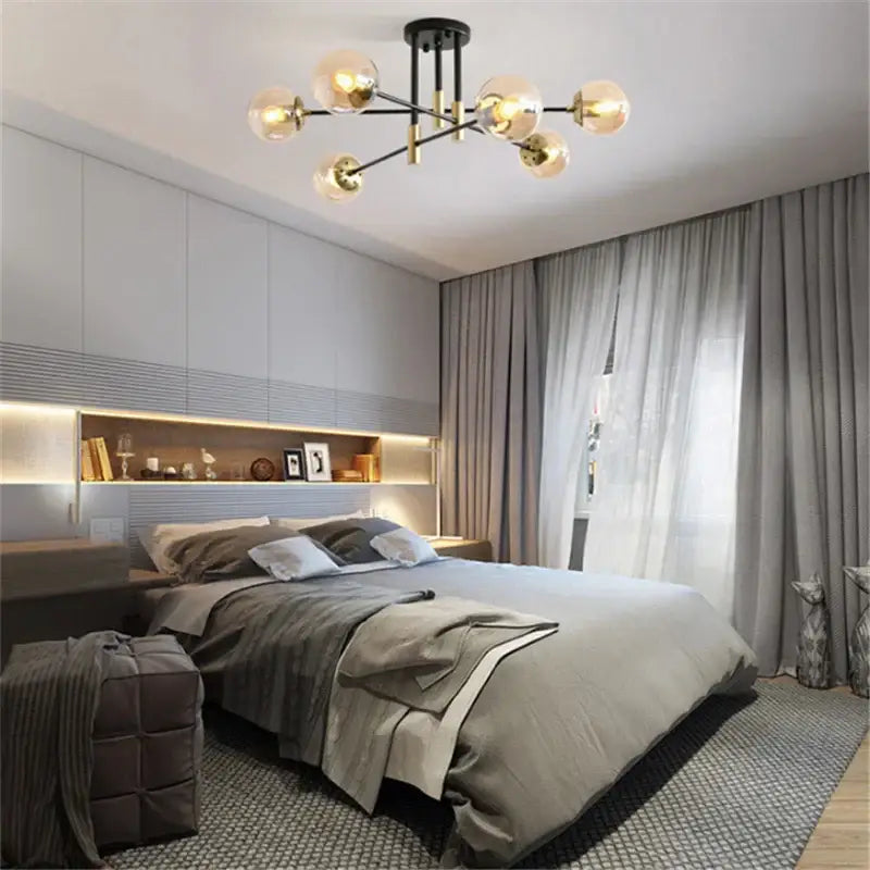 Modern black & gold glass ball led chandelier for living room