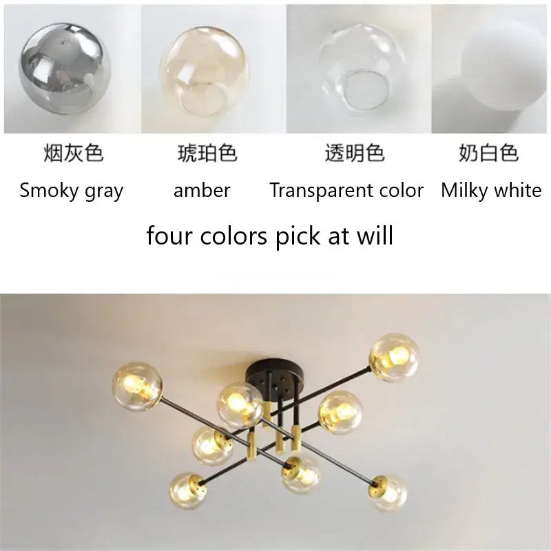Modern black & gold glass ball led chandelier for living room