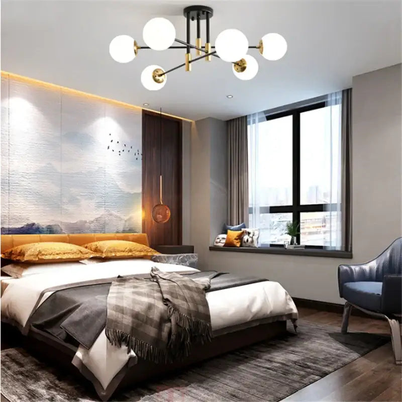 Modern black & gold glass ball led chandelier for living room