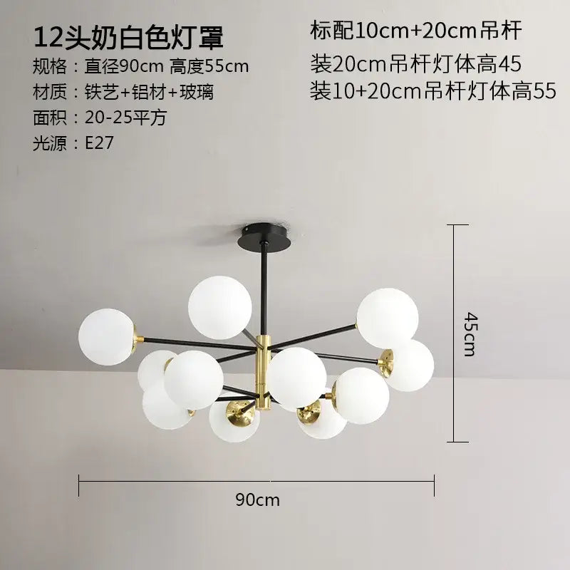 Modern black & gold glass ball led chandelier living room light