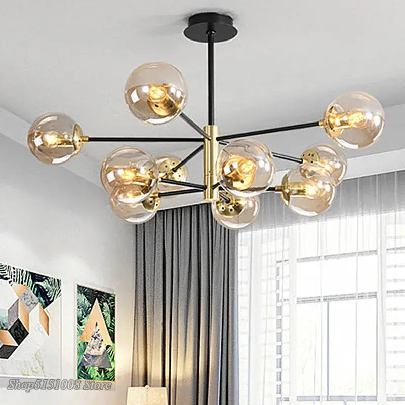 Modern black & gold glass ball led chandelier living room light