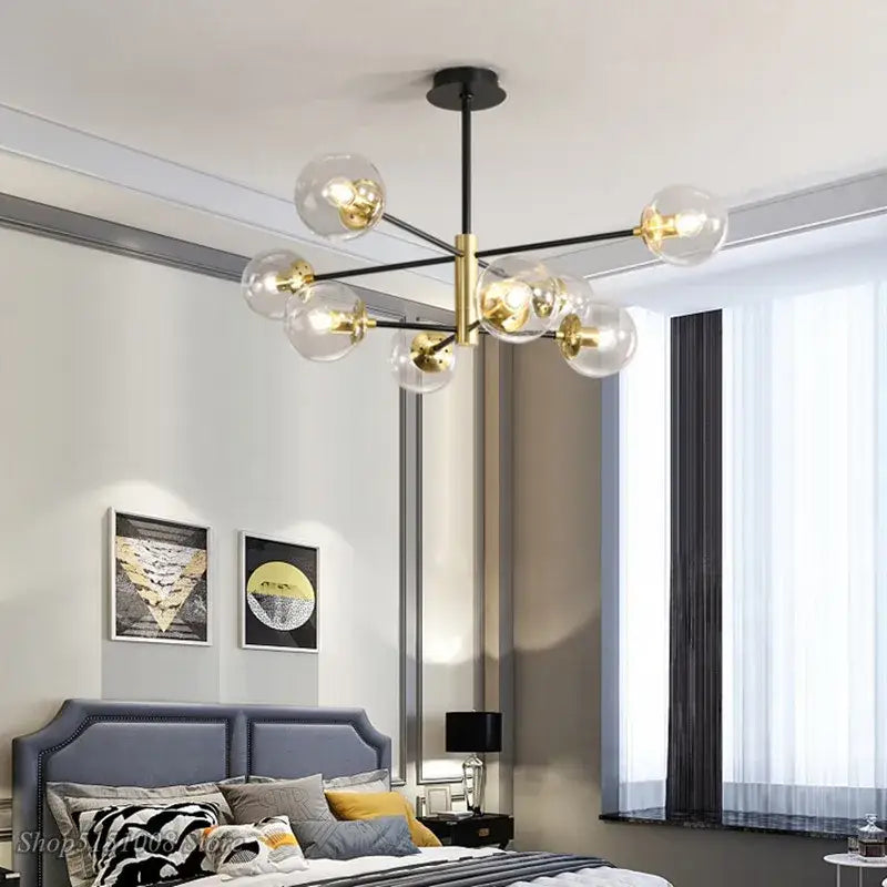 Modern black & gold glass ball led chandelier living room light