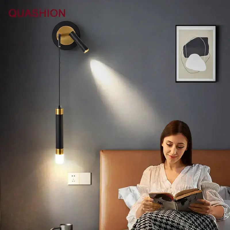 Modern black & gold led wall lamp bedroom adjustable reading light