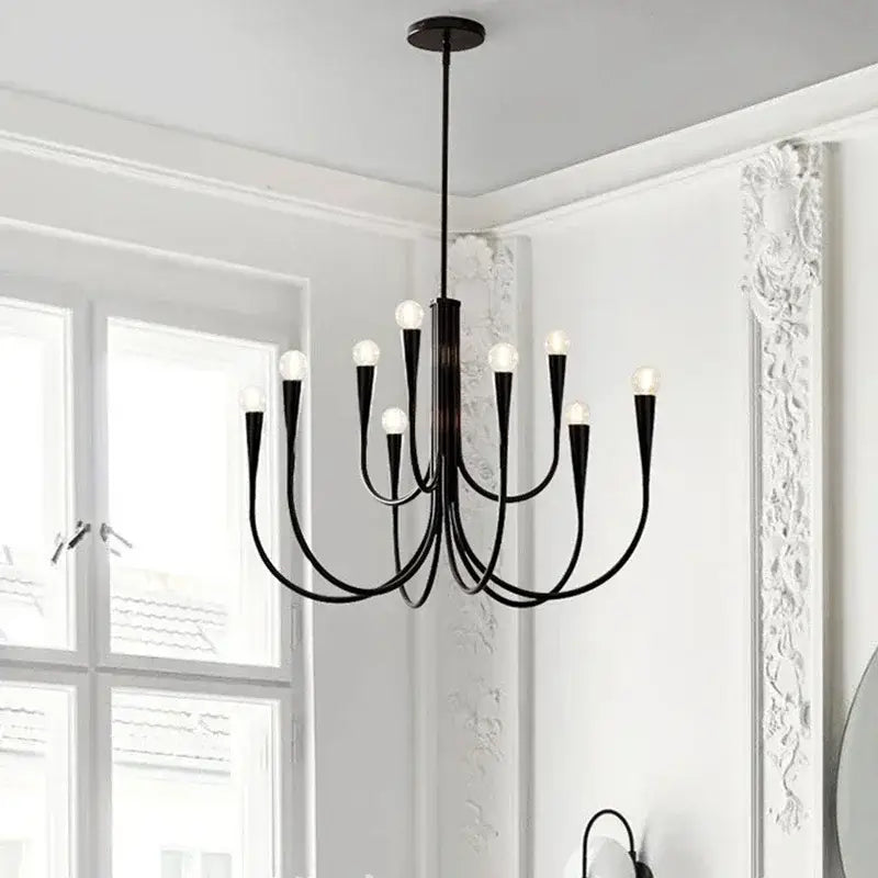 Modern black gold metal chandelier dining room 9 light fixture