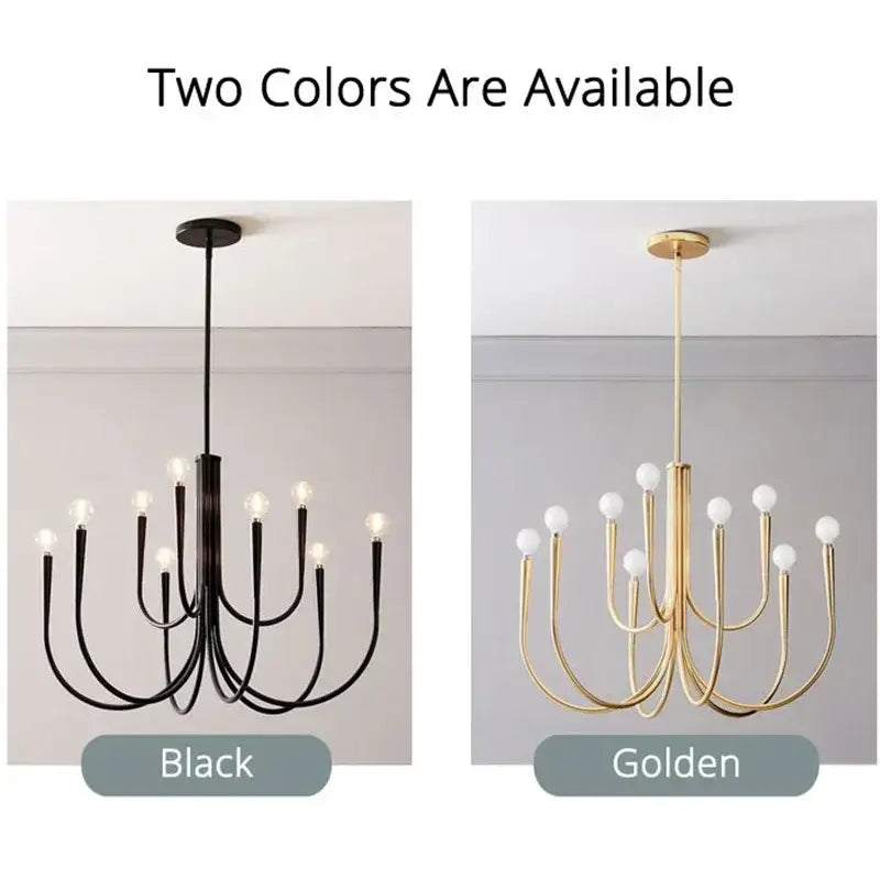 Modern black gold metal chandelier dining room 9 light fixture