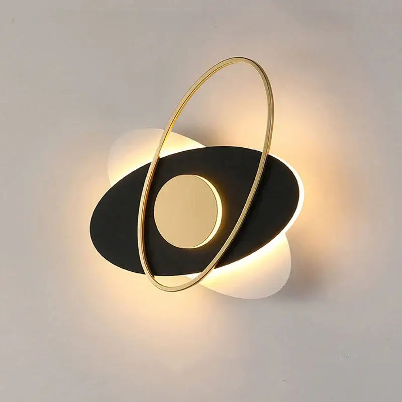 Modern black & gold orbital wall sconce light for living room