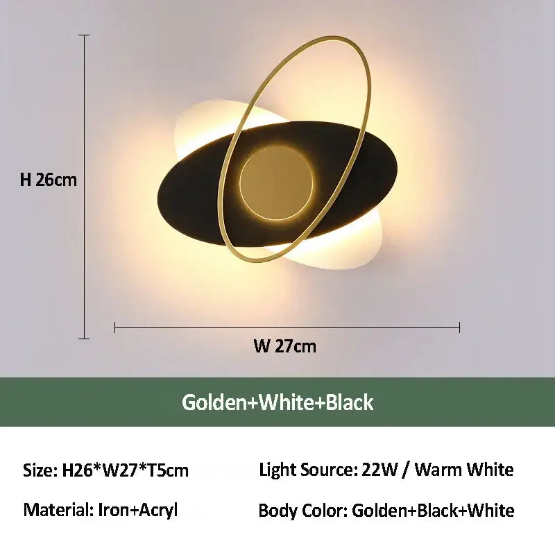 Modern black & gold orbital wall sconce light for living room