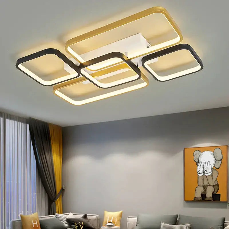 Modern black & gold rectangular decorbites dimmable led ceiling light living room