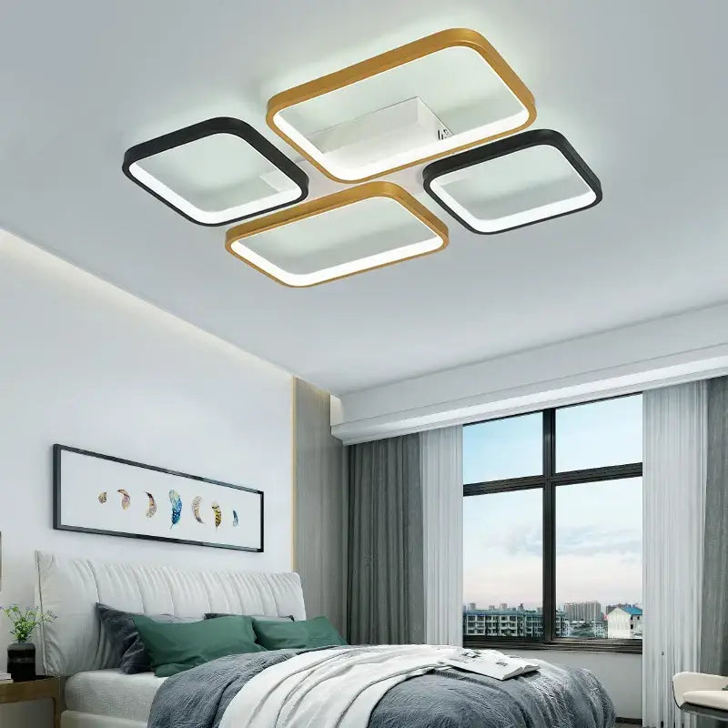 Modern black & gold rectangular decorbites dimmable led ceiling light living room