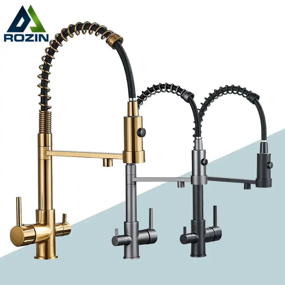 Modern black gold & silver water filter faucet kitchen flexible tap