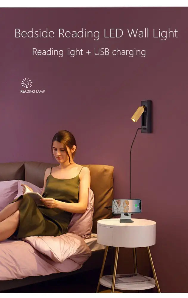 Modern black & gold wall sconce with usb port – bedroom reading light