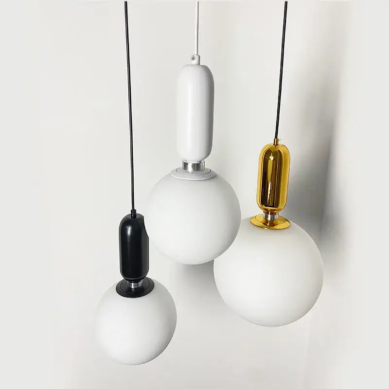 Modern black gold & white glass ball led chandelier living room