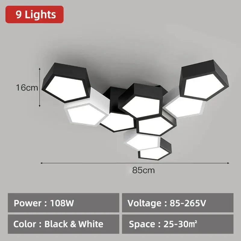 Modern black hexagonal geometric ceiling lamps for master bedroom