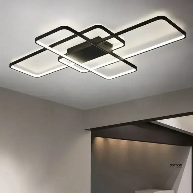 Modern black intersecting rectangular decorbites dimmable ceiling light