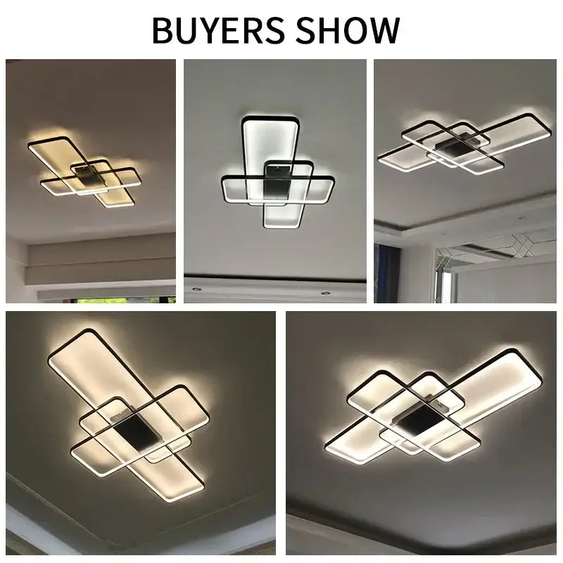 Modern black intersecting rectangular decorbites dimmable ceiling light