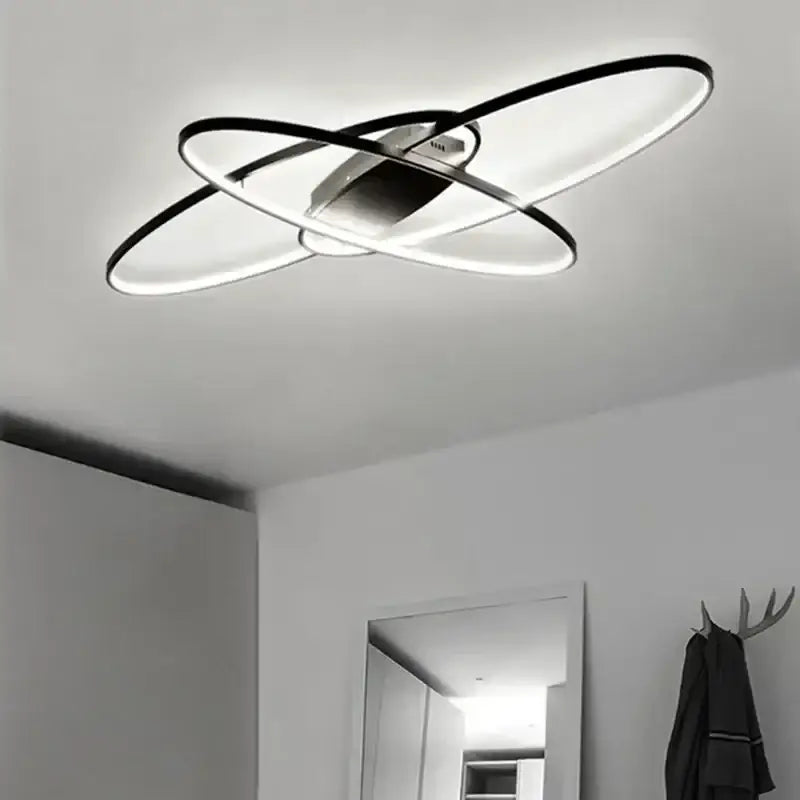 Modern black intersecting rectangular decorbites dimmable ceiling light