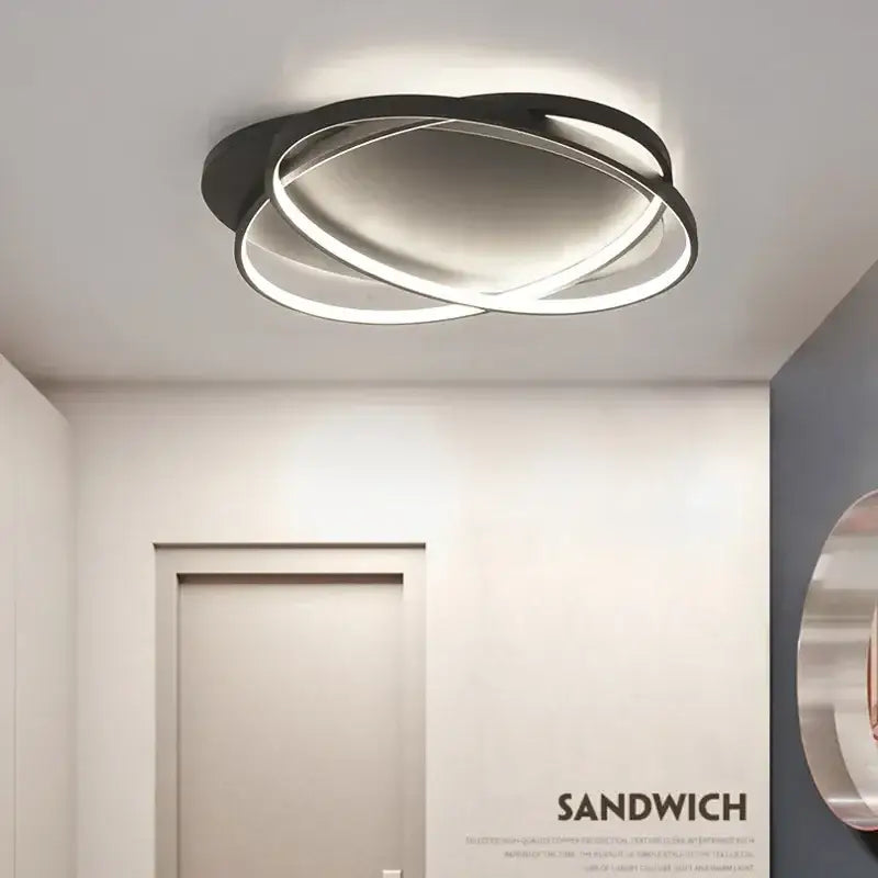 Modern black intersecting rectangular decorbites dimmable ceiling light