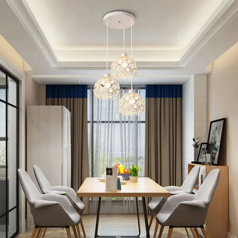 Modern black iron crystal triple pendant lamp for dining room