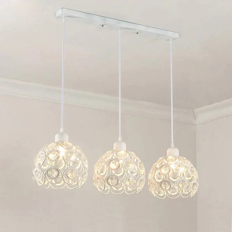 Modern black iron crystal triple pendant lamp for dining room