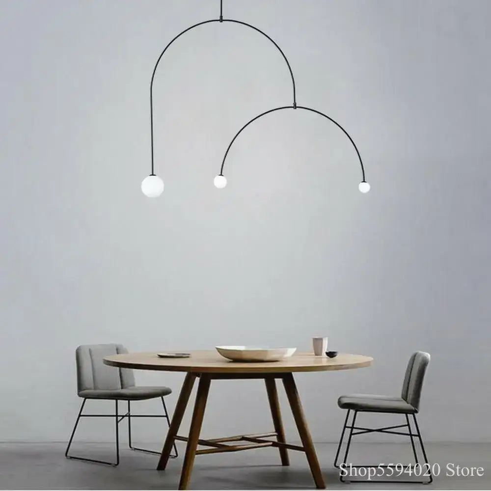 Modern black iron line chandelier with glass bulbs for living room
