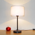 Modern black iron table lamp with fabric shade for bedroom