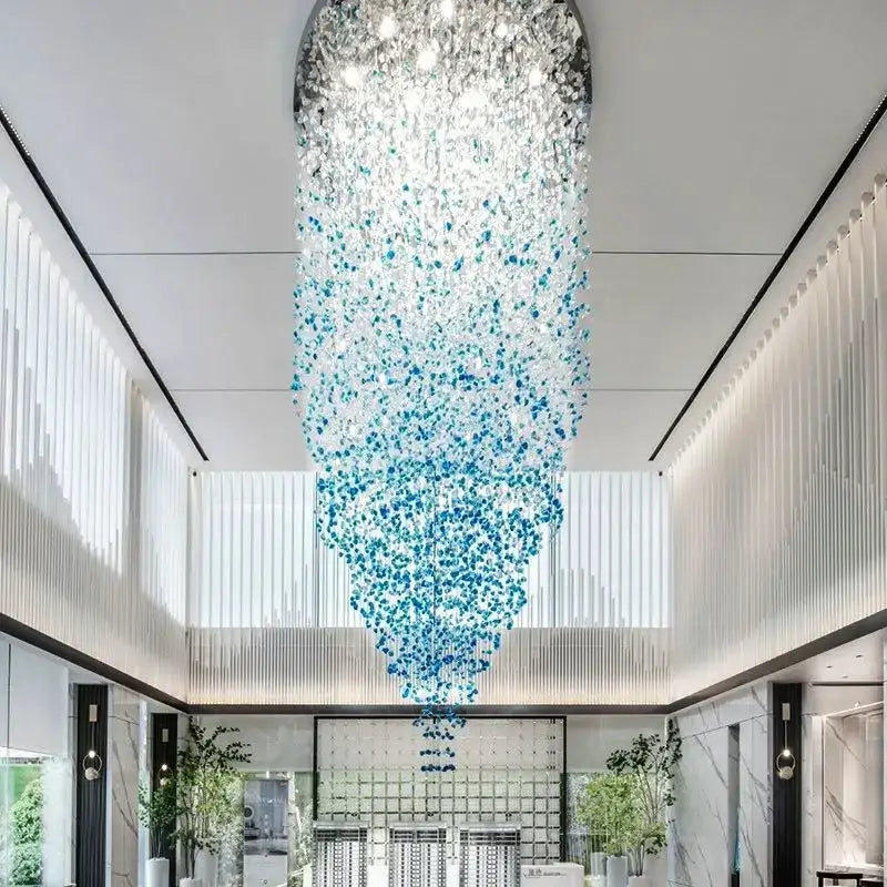 Modern black leaf crystal led chandelier staircase pendant light