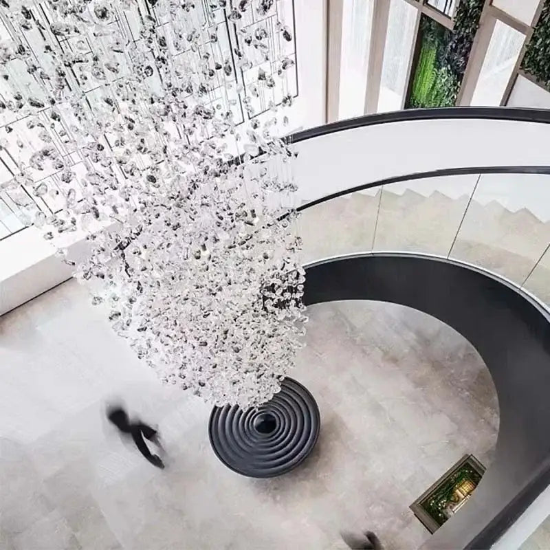 Modern black leaf crystal led chandelier staircase pendant light
