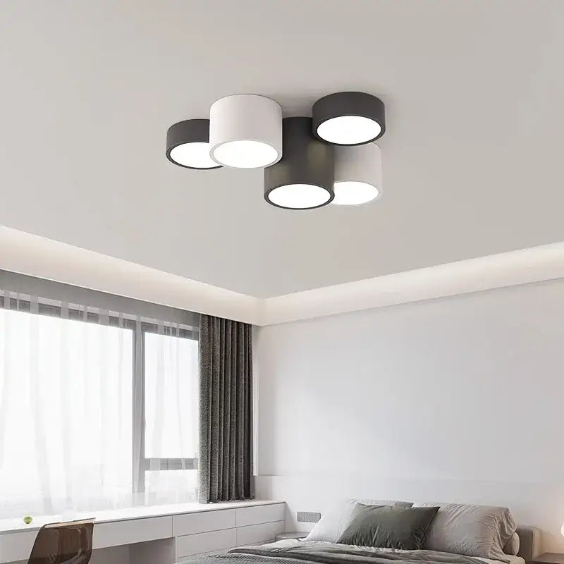 Modern black led ceiling lamp for living room with circular bulbs