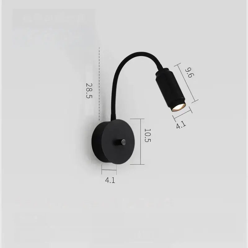 Modern black led wall lamp bedroom adjustable focus gooseneck light