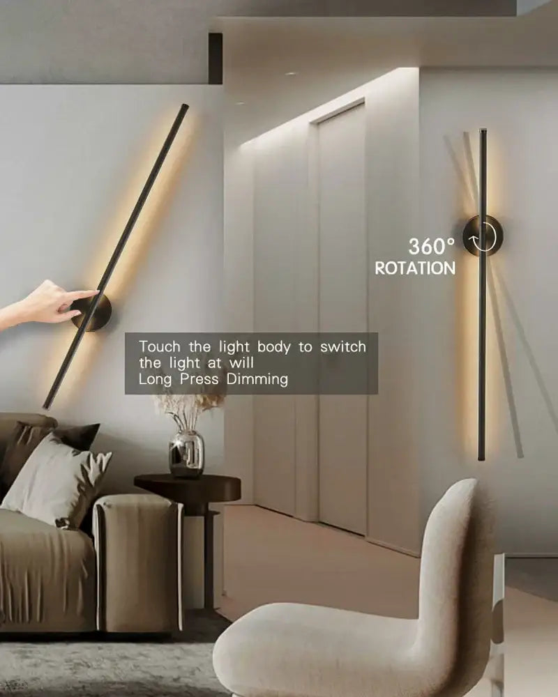Modern black led wall sconce with dimmable touch switch for bedroom