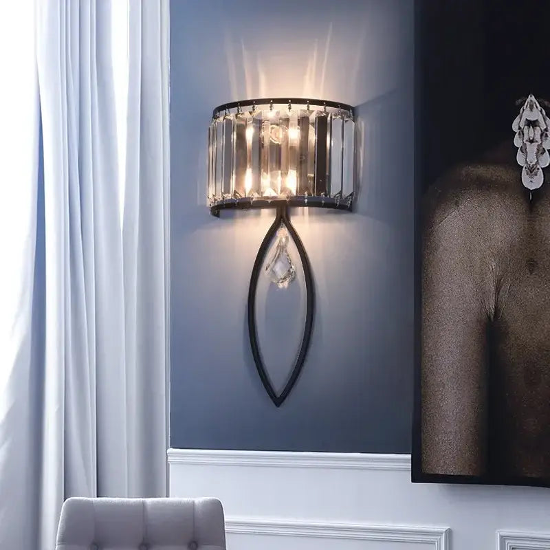 Modern black metal crystal led wall lamp for living room
