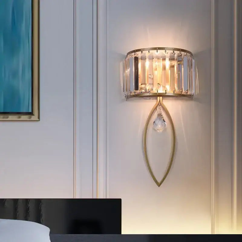 Modern black metal crystal led wall lamp for living room