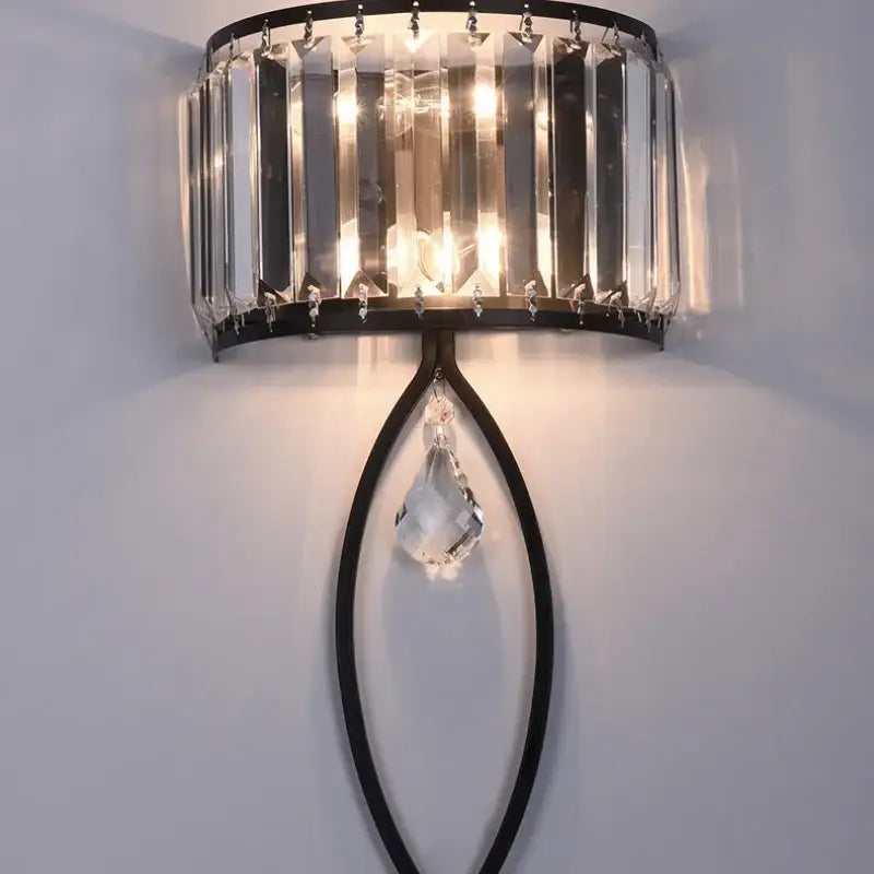 Modern black metal crystal led wall lamp for living room