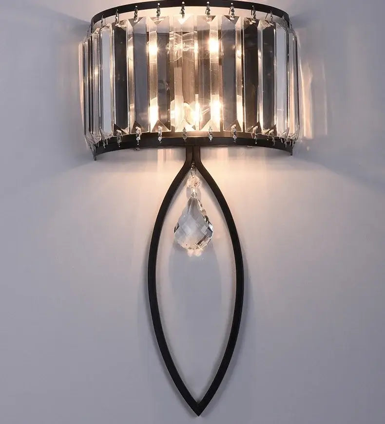 Modern black metal crystal led wall lamp for living room