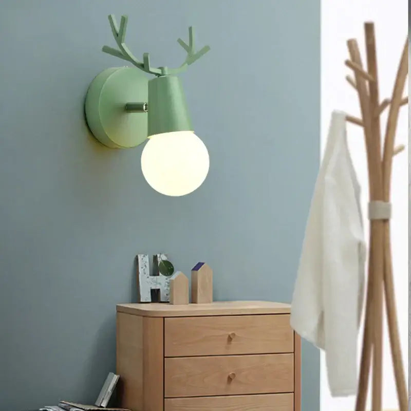 Modern black metal deer head led wall lamp bedroom sconce