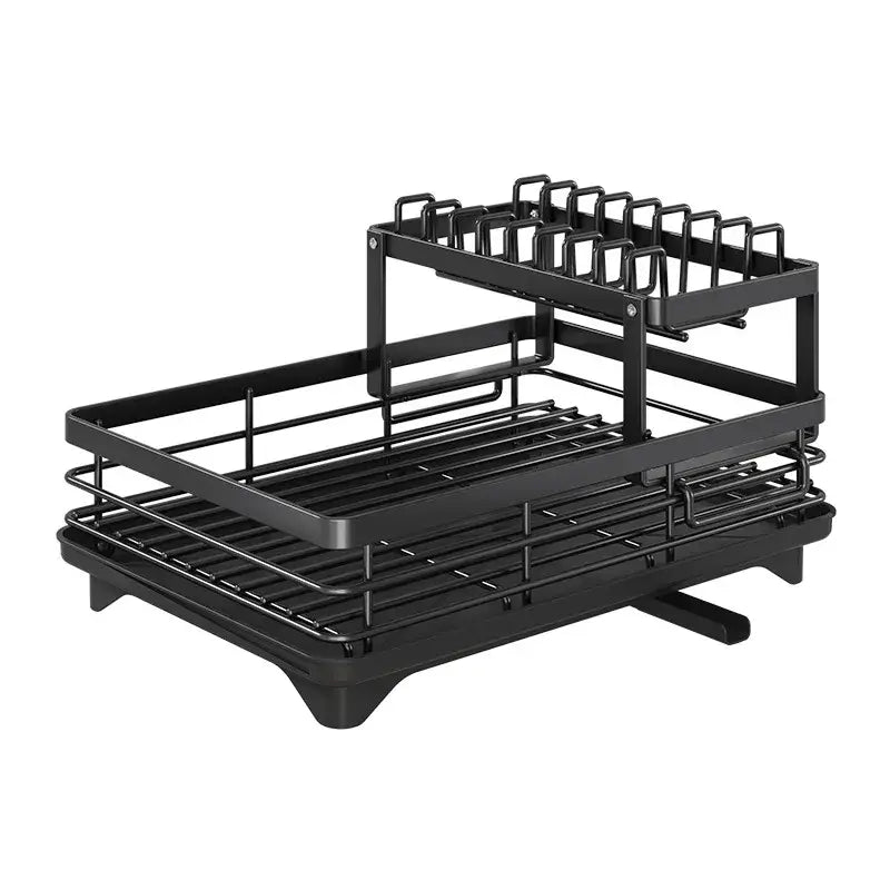 Modern black metal two tier dish drying rack kitchen organizer
