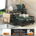 Modern black metal two tier dish drying rack kitchen organizer