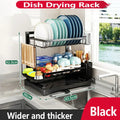 Modern black metal two tier dish drying rack kitchen storage set