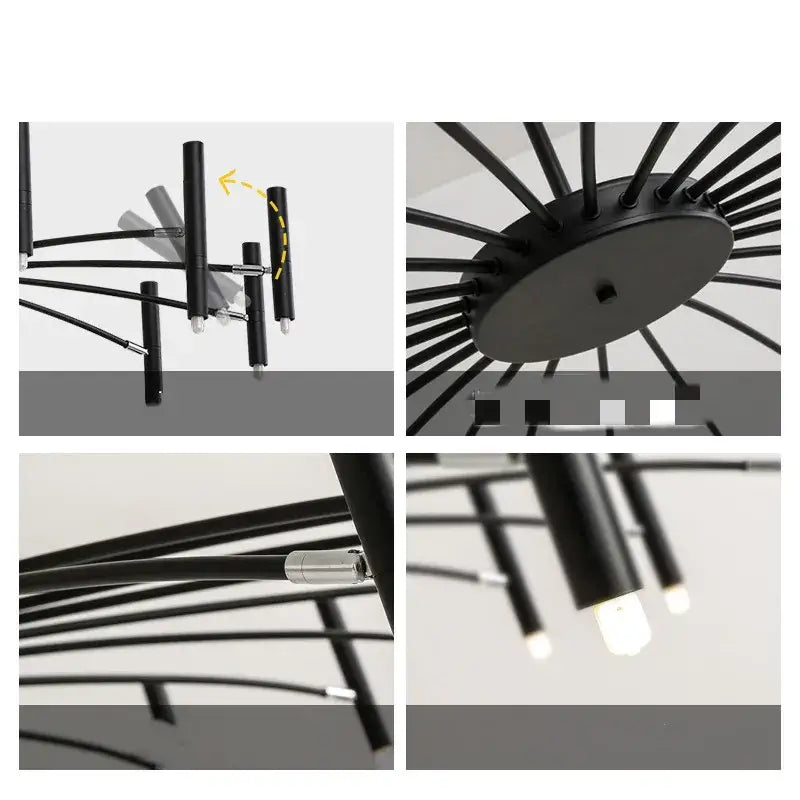 Modern black radial led ceiling pendant lamp for living room