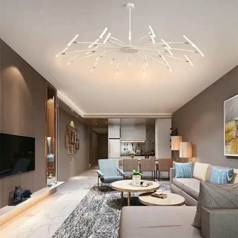 Modern black radial led ceiling pendant lamp for living room