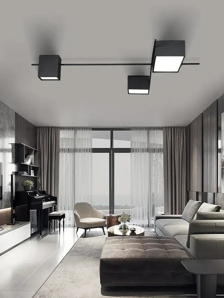 Modern black rectangular led ceiling lamp dining room cube lights