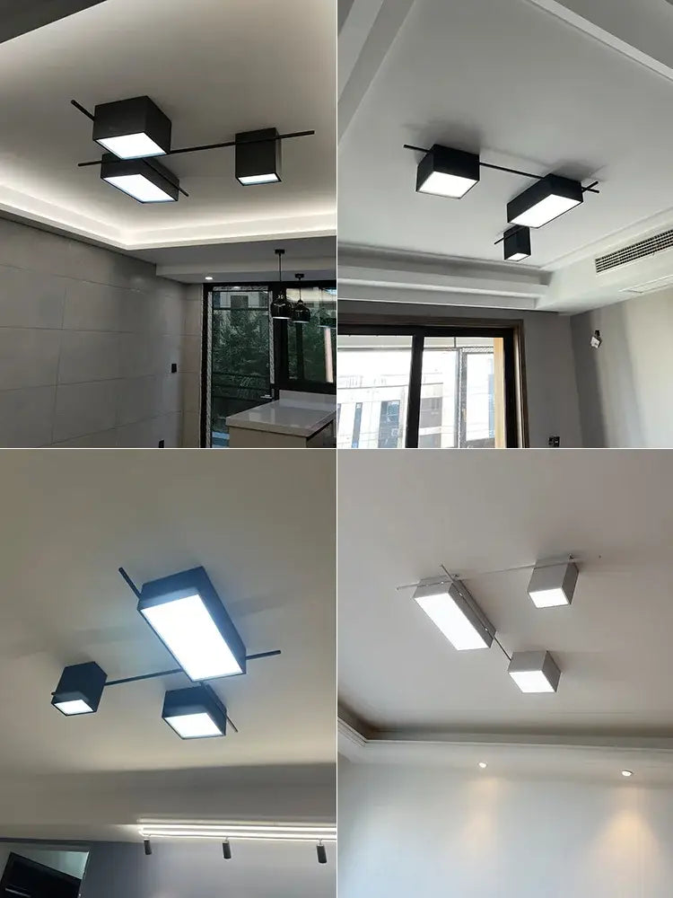 Modern black rectangular led ceiling lamp dining room cube lights