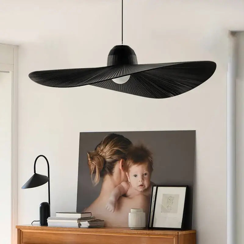 Modern black ribbed designer fabric hat pendant lamp living room